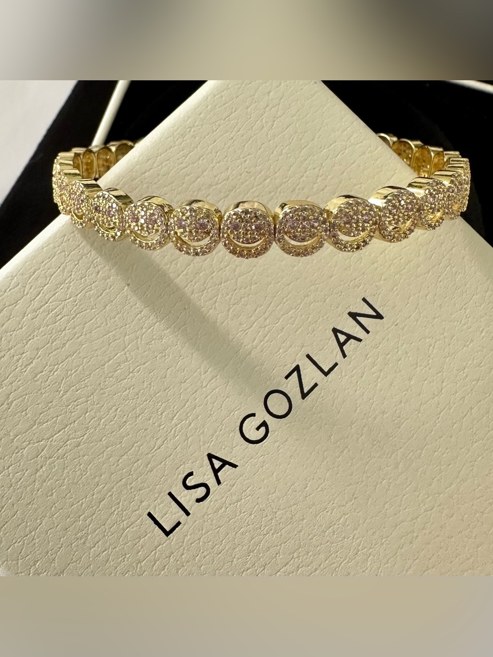 Lisa Gozlan Happy Smiley Face Bracelet Gold Mini Pavé Yellow Gold Plated CZ